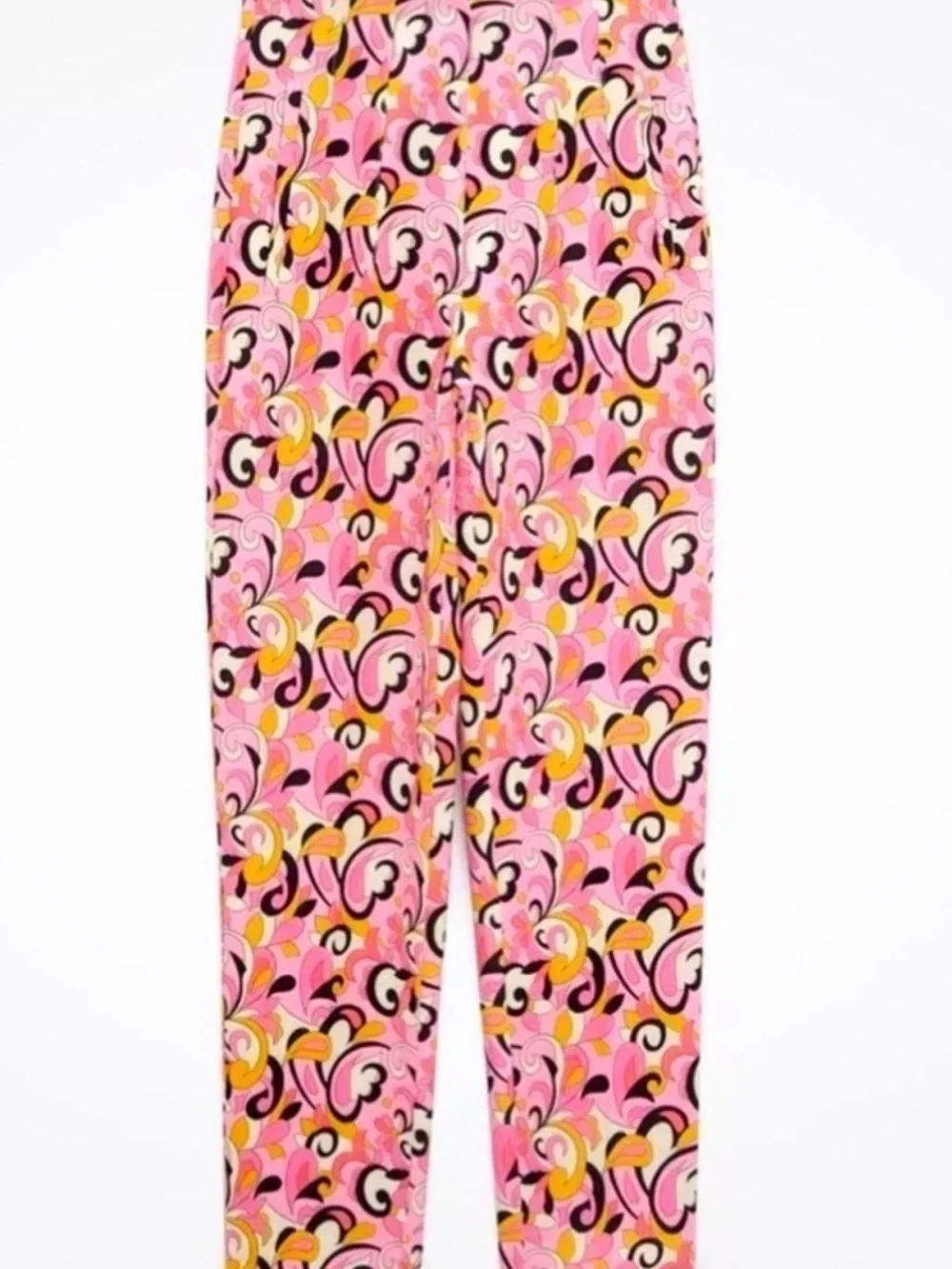 NWT: ZARA pink paisley floral swirl retro skinny cropped high waist pants Sz XL